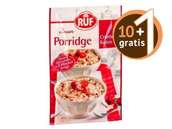 RUF Porridge Cranberry Kokos 65g 10+1 gratis