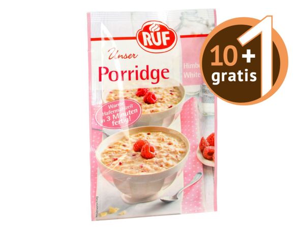 RUF Porridge Himbeer-White Choc 65g 10+1 gratis