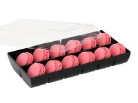 Macaron-Halbschalen 24 Stück rot in 12er Box schwarz
