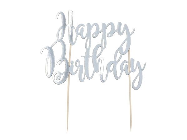 Cake Topper Happy Birthday silber