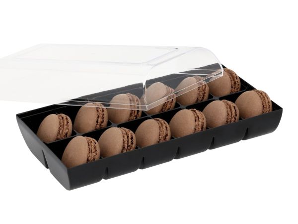 Macaron-Halbschalen 24 Stück braun in 12er Box schwarz