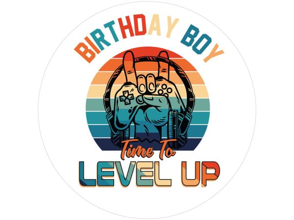Tortenaufleger Birthday Boy - Time To Level Up, rund 20cm