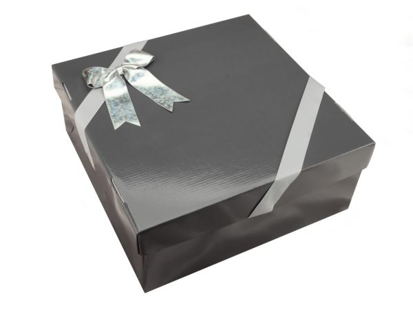 Tortenkarton graphit 36cm 3er Set mit Schleifenset silber